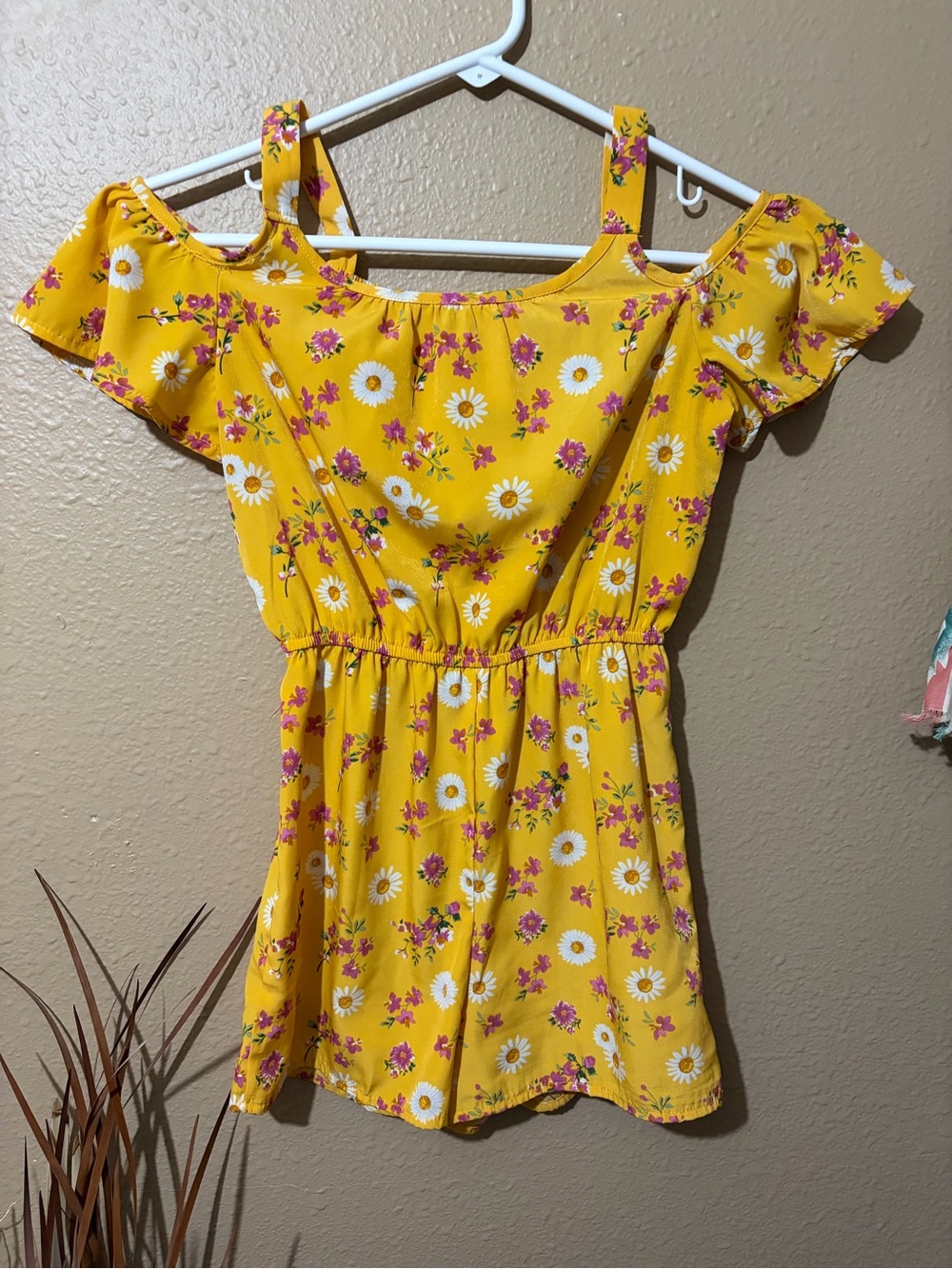 Girls Yellow Floral Off-Shoulder Romper